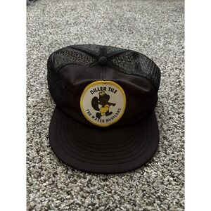 Vintage Diller Tile The Water Hustlers Mesh SnapBack Black Hat USA Made Beaver